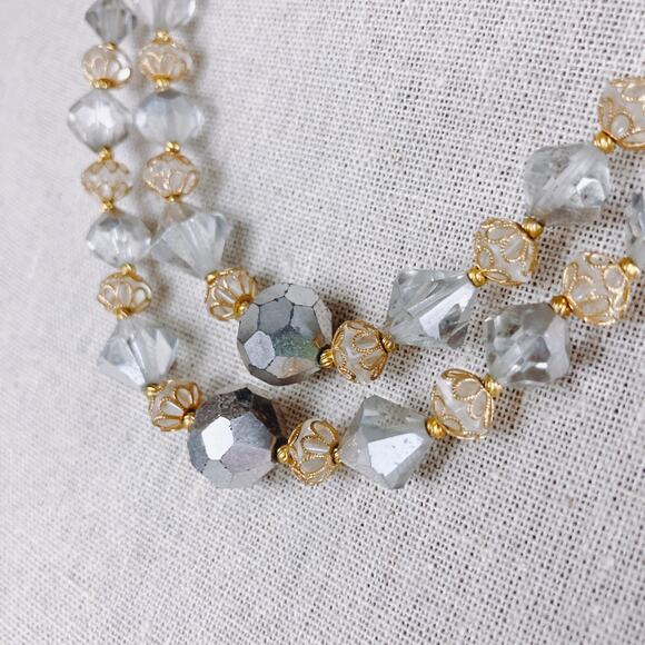 VTG Double Strand Graduated Faceted Mirror AB Crystal Glass Necklace on Wire - Picture 6 of 6